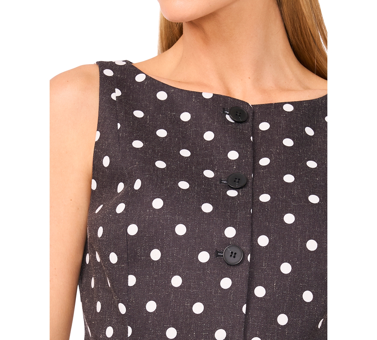 Cece Women's Boat-neck Button-down Polka Dot Top