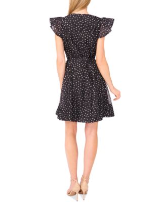 Women's Polka Dot Tie Waist Flutter-Sleeve Mini Dress