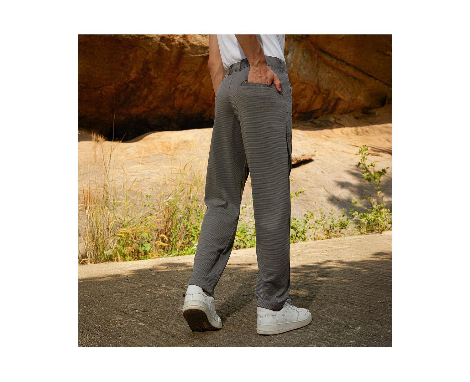 Men's Ash Grey Micro-Check Chino Trousers