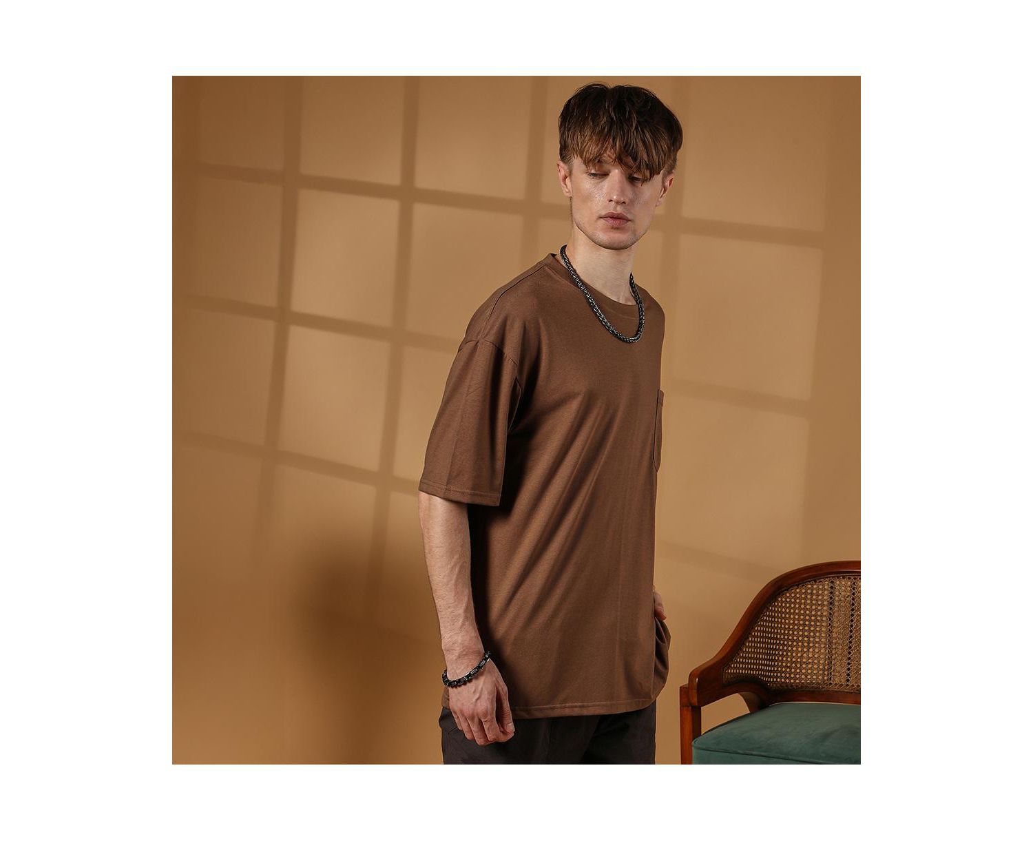 Men's Chocolate Brown Solid Oversized T-Shirt