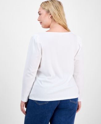 Trendy Plus Long-Sleeve Square-Neck Top, Exclusively at Macy's