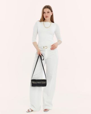 Women's Woven Leather Barrel Bag, Created for Macy's