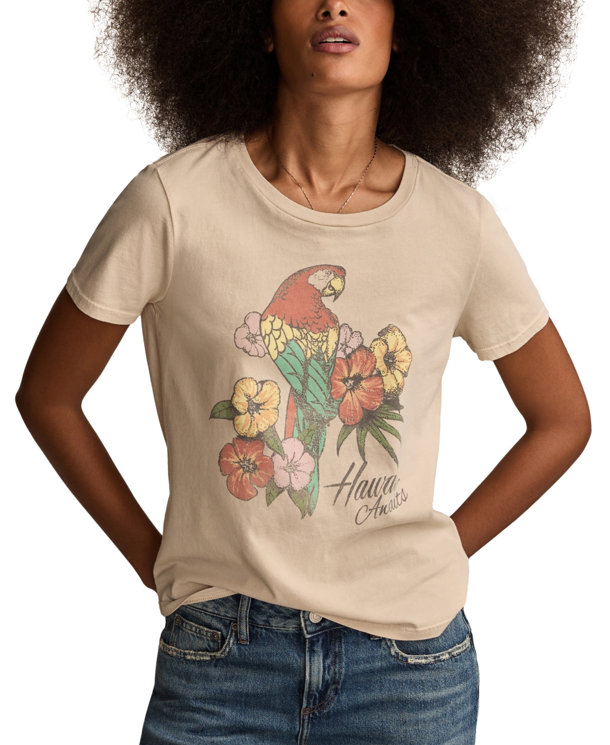 Women's Hawaii Parrot Classic Cotton Crewneck T-Shirt - Pumice Stone