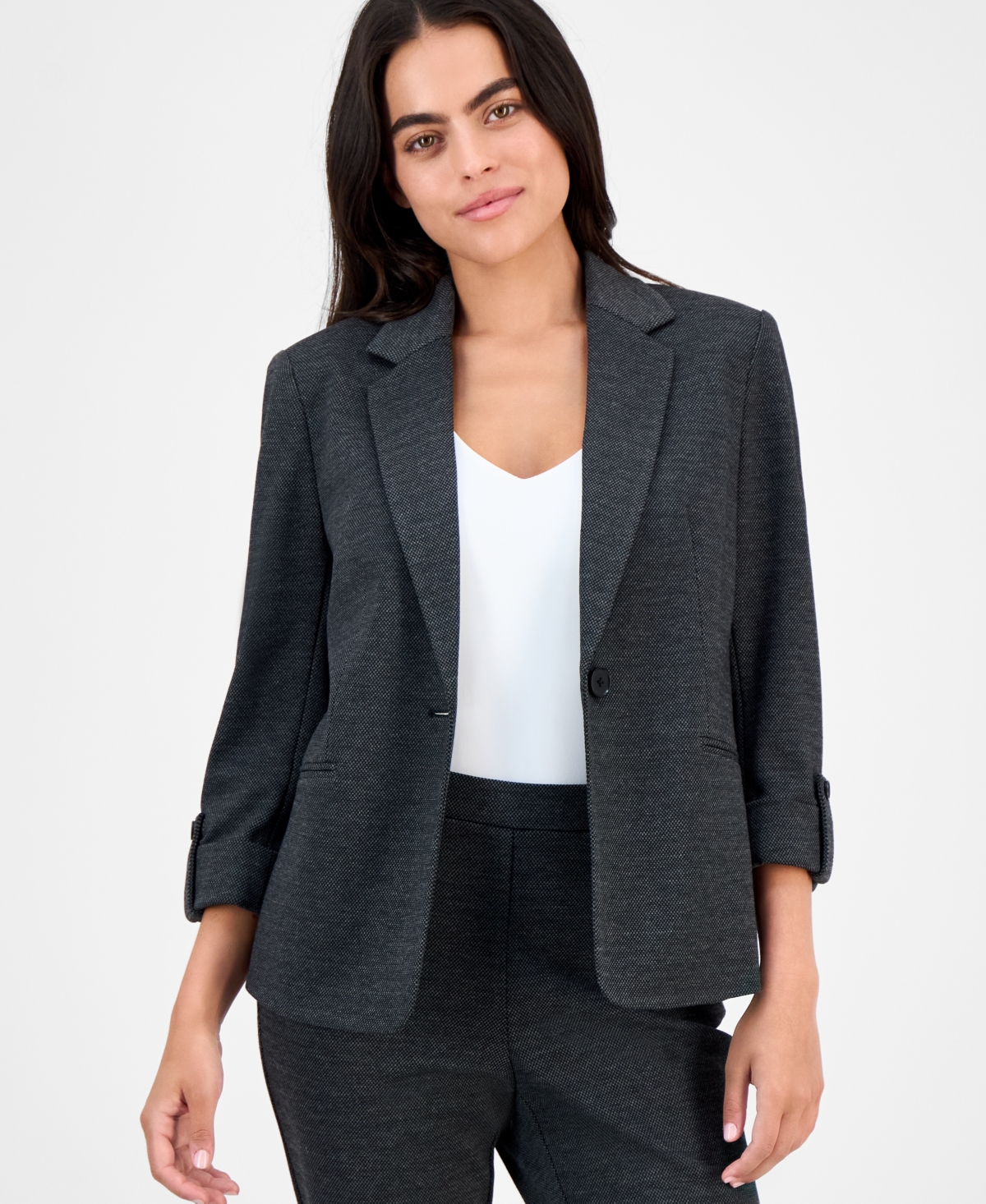Ak Anne Klein Petite Notch-collar One-button Blazer In Multi