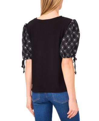 Women's Embroidered Balloon-Sleeve Knit Top