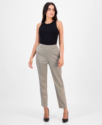 AK Anne Klein - Petite Printed Mid-Rise Straight-Leg Pants
