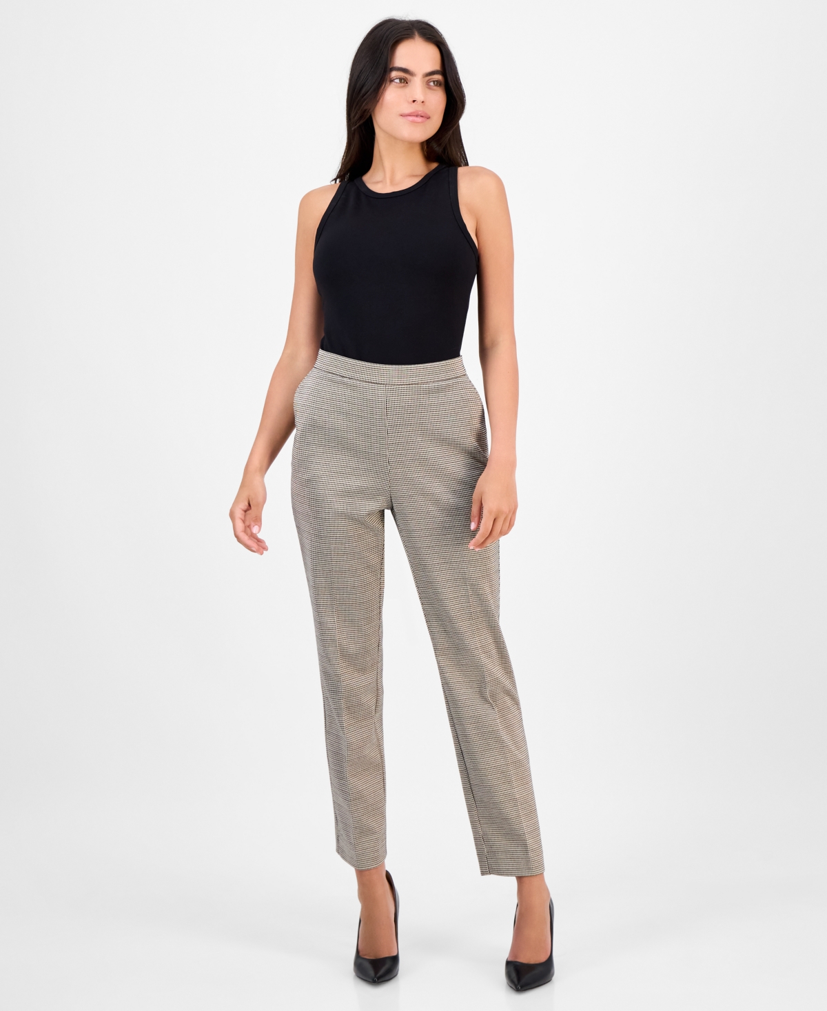 Ak Anne Klein Petite Printed Mid-rise Straight-leg Pants In Multi