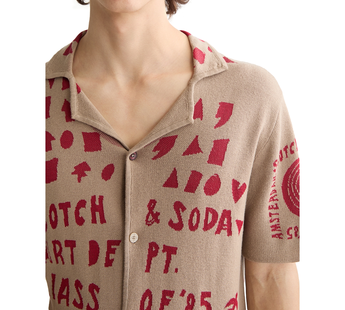 Scotch & Soda Jacquard Knit Camp Shirt In Neutral
