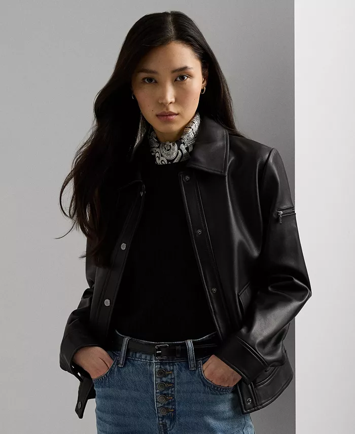 Women's Buttoned Leather Jacket