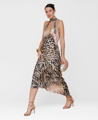 Women's Printed Halter Scarf-Tie Maxi Dress