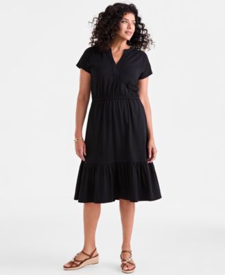 Style & Co - Women's Solid Elastic-Waist Tiered Knit Dress