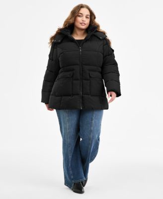 Steve Madden - Plus Size Hooded Utility-Pocket Puffer Coat