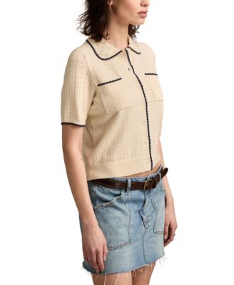 Women's Crochet-Trim Short-Sleeve Cardigan