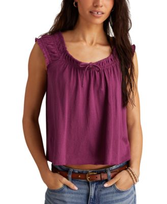 Lucky Brand - Women's Cotton Smocked Tie-Neck Sleeveless Top