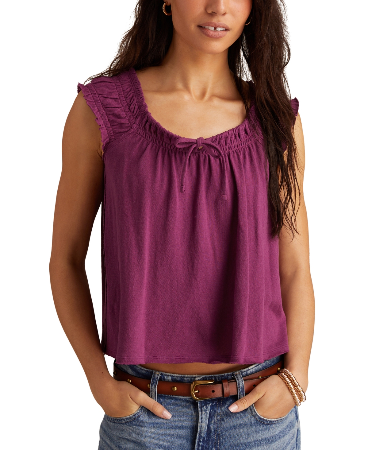 Women's Cotton Smocked Tie-Neck Sleeveless Top - Tofu