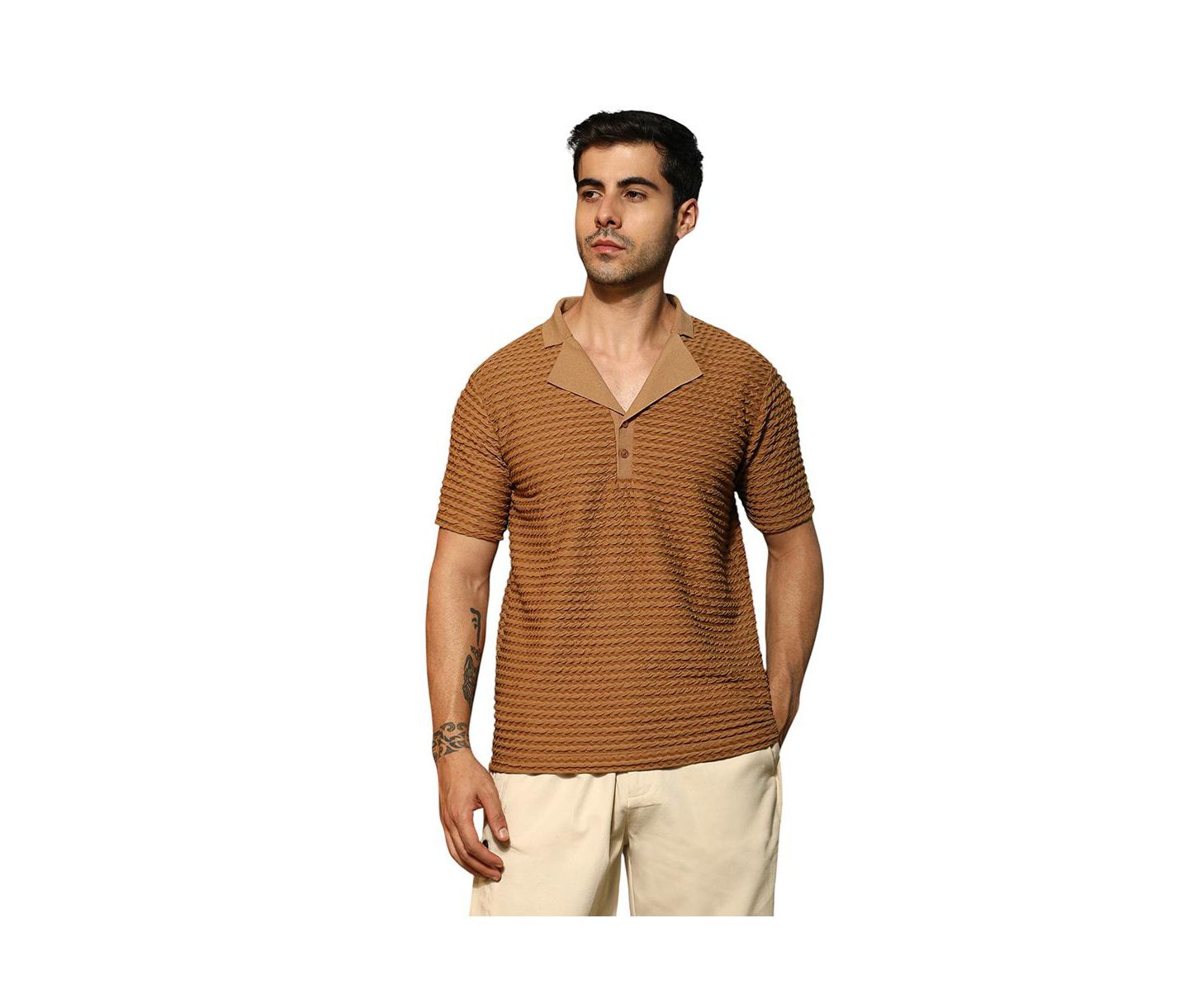 Мужская футболка Cahoot Campus Sutra Coffee Brown Crease-Tactile Cuban Polo, цвет: Коричневый — фото 1
