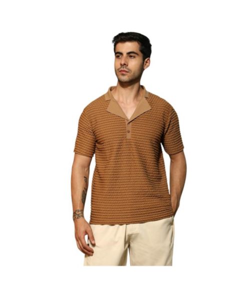 Мужская футболка Cahoot Campus Sutra Coffee Brown Crease-Tactile Cuban Polo, цвет: Коричневый