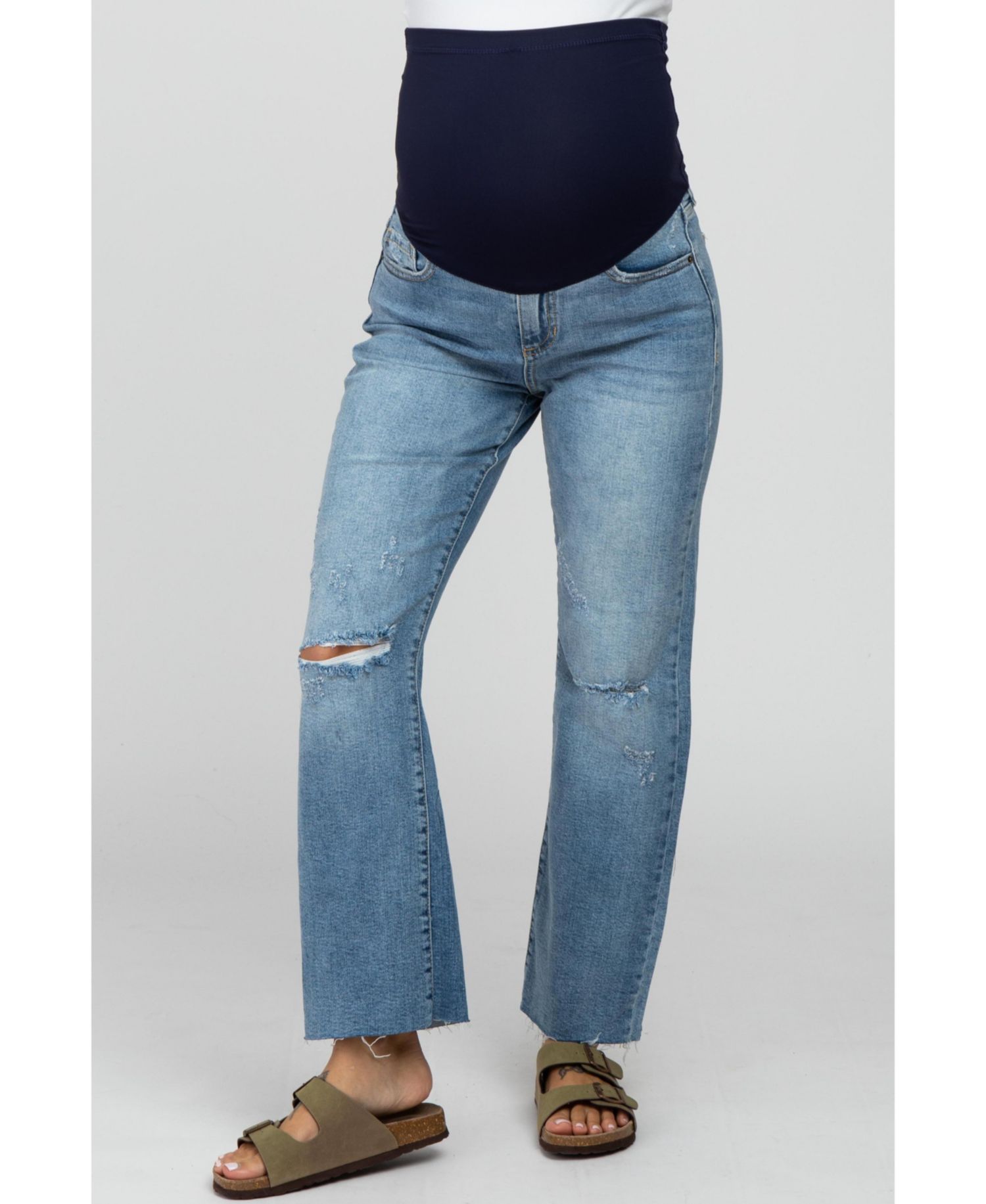 Women's Blue Straight Leg Frayed Hem Jeans