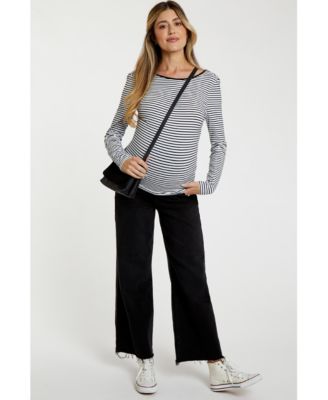 Maternity Black Wide Leg Raw Hem Jeans