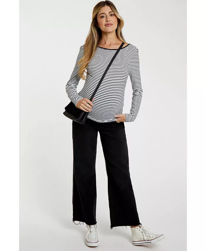 Maternity Black Wide Leg Raw Hem Jeans - thumbnail 8