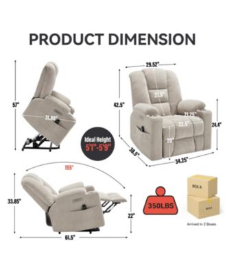 Power Lift Recliner w/ Massage & Heat, USB, Cup Holders - Beige
