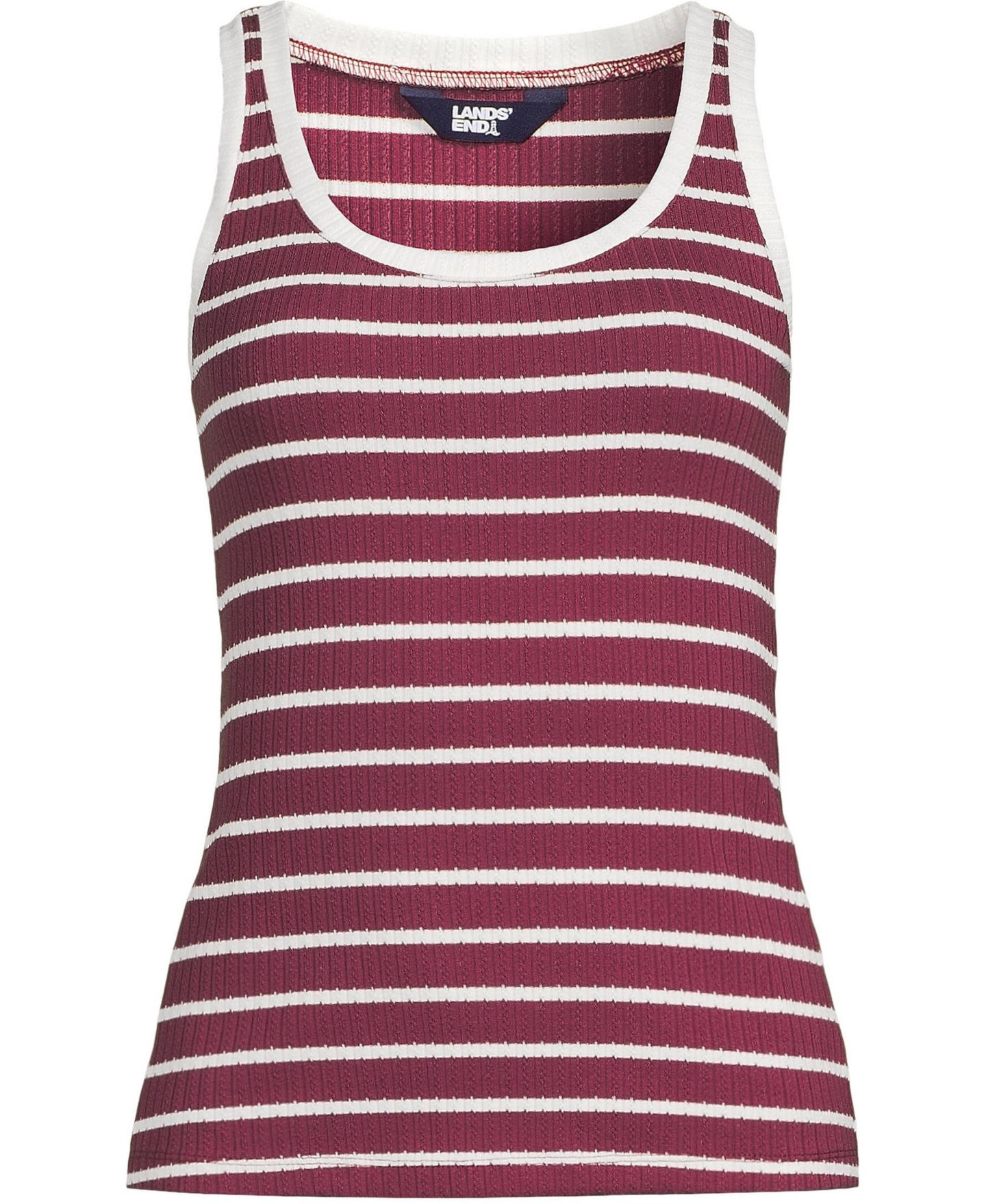 Женский топ Lands' End Plus Size Pointelle Rib UNeck, цвет: Бордовый / Слоновая кость полосатый — фото 3