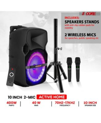 10" TWS Bluetooth Party Speakers 400W Rechargeable PA System w/Tripod, Wireless Mics, LED, Karaoke