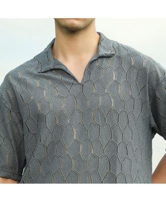 Men's Moon Grey Honeycomb-Knit Polo T-Shirt