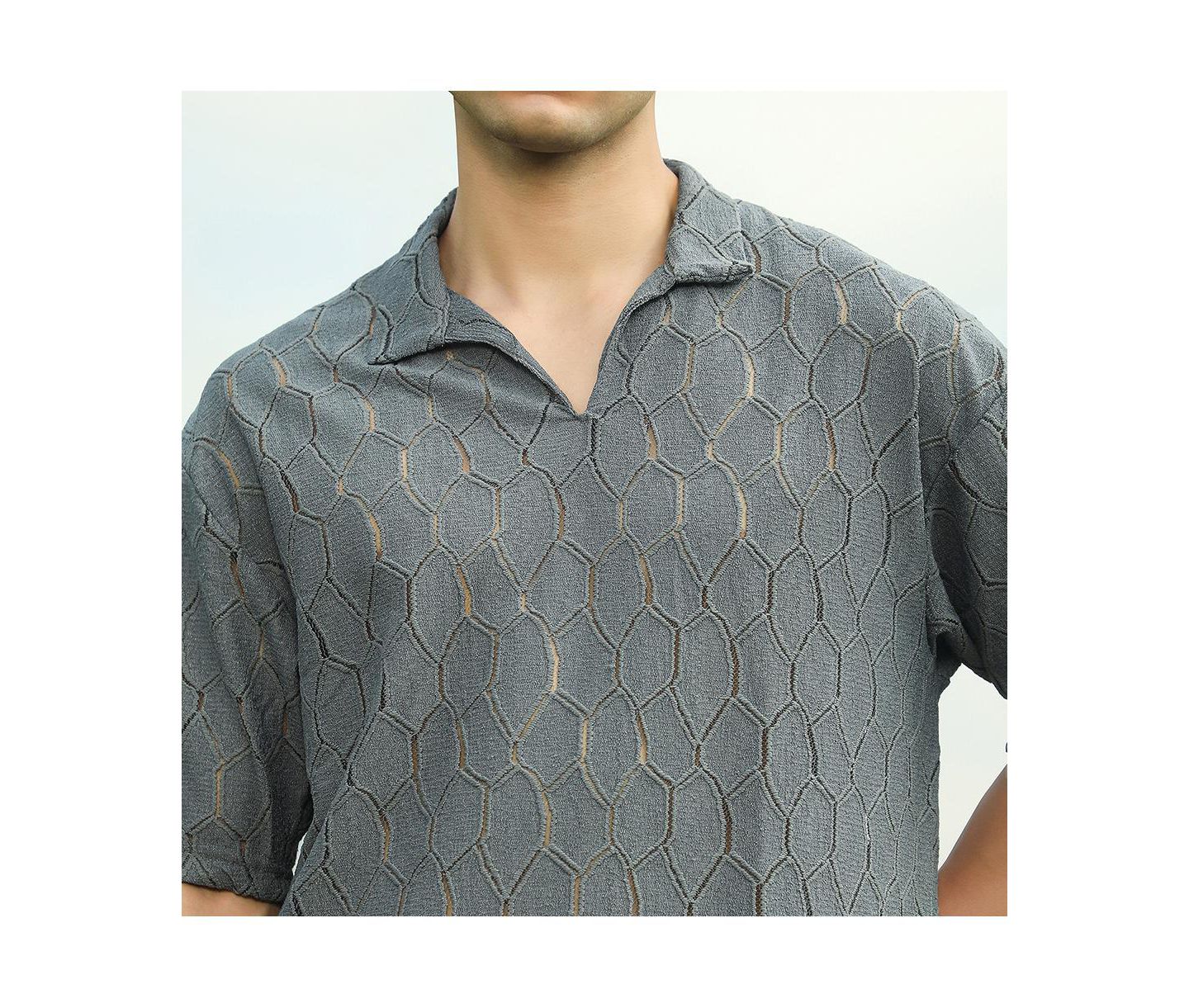 Мужская футболка Cahoot Campus Sutra Moon Grey Honeycomb-Knit Polo, цвет: Серый — фото 7