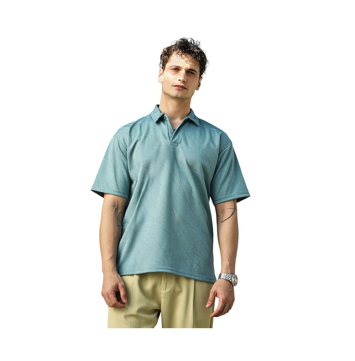 Men's Sea Green Scratch-Tactile Polo T-Shirt - Green