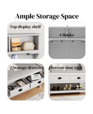Hall Tree with Storage, Bench, & Coat Rack (Grey)