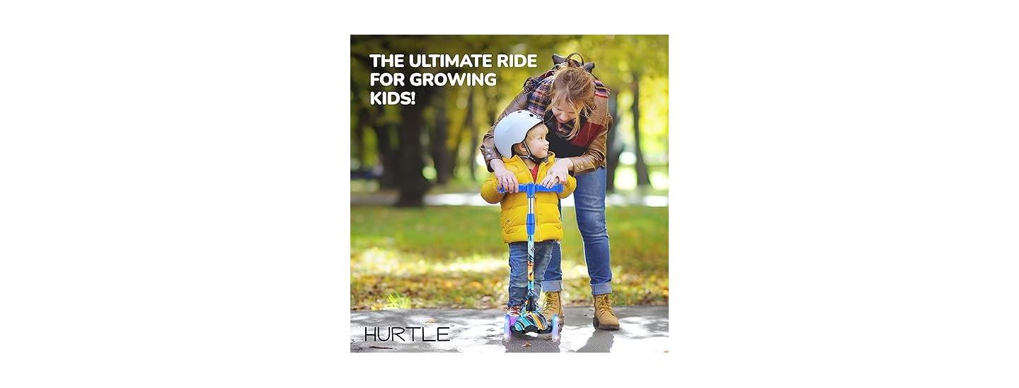 Детская игрушка Hurtle 3-Wheel Mini Kickboard Scooter for Kids - Adjustable Handlebar, LED Light-Up Wheels, Ages 2-5 - Graffiti Design — фото 2
