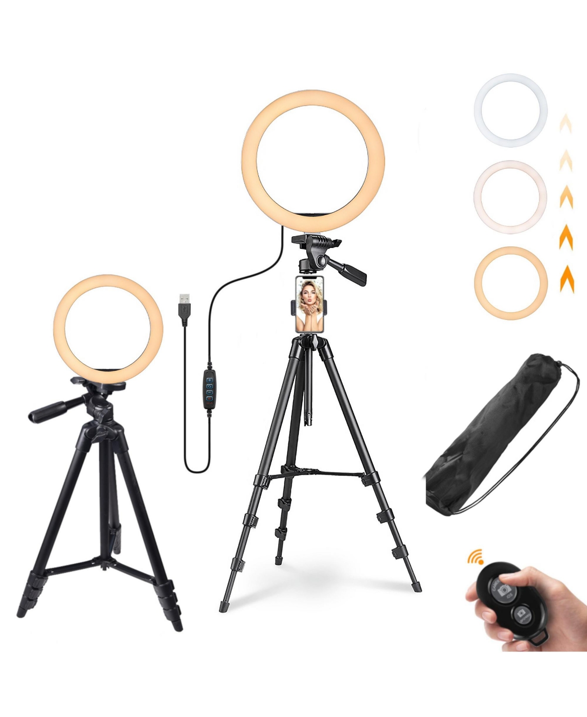 10&#x22; Dimmable Selfie Led Ring Light with Tripod Stand Phone Holder for Livestream - Black