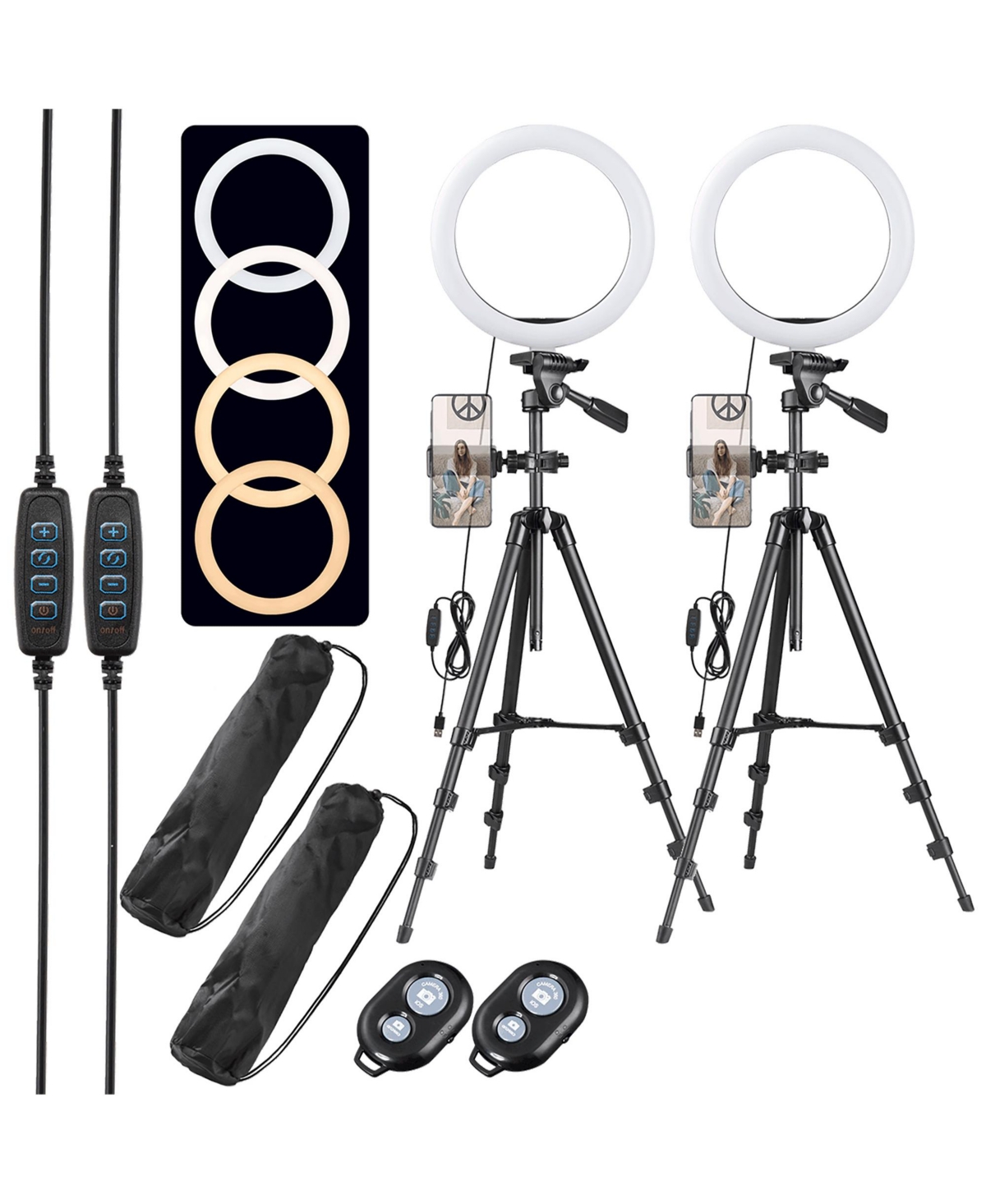 2 Pack 10&#x22; Led Ring Light Dimmable Tripod Stand Phone Holder Photo Video Makeup - Black