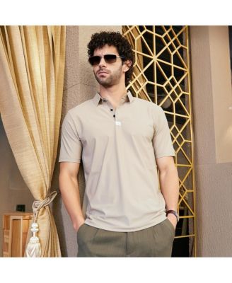 Men's Sand Beige Seamless Waffle Polo T-Shirt