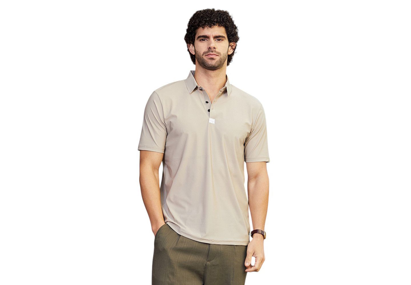 Мужская футболка Cahoot Campus Sutra Sand Beige Seamless Waffle Polo, цвет: Бежевый / Хаки — фото 2