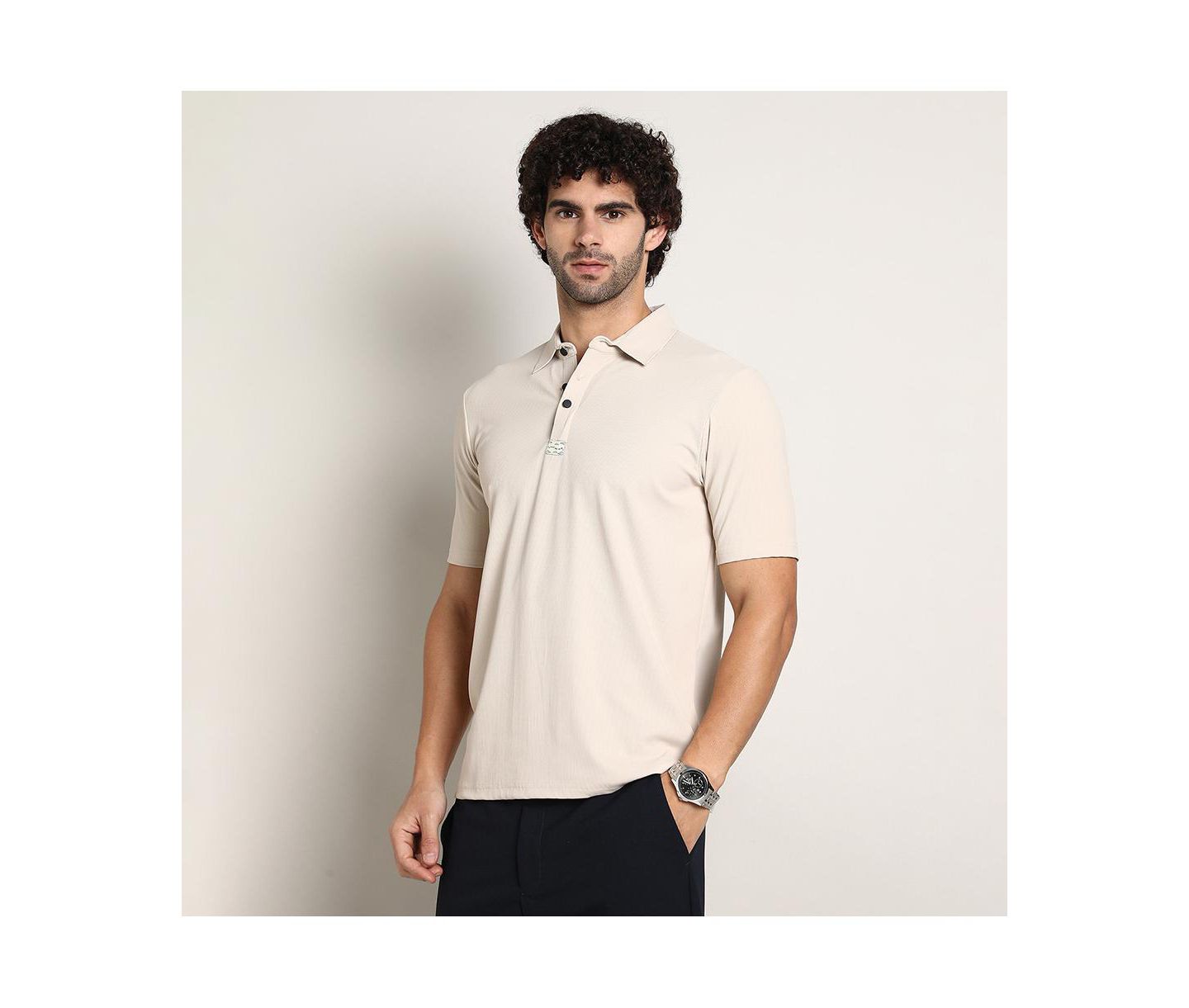 Мужская футболка Cahoot Saltbox Beige Seamless Ribbed Polo, цвет: Бежевый / Хаки — фото 5
