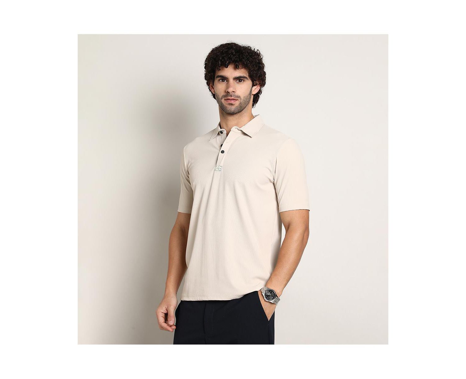Men's Saltbox Beige Seamless Ribbed Polo T-Shirt