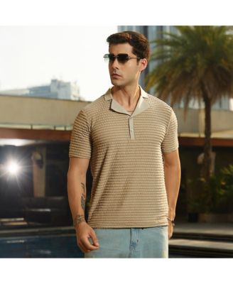Men's Ash Brown Crease-Tactile Cuban Polo T-Shirt