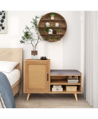 2-in-1 Rattan Shoe Cabinet with Bench Shoe Storage Bench with Washable Cushion