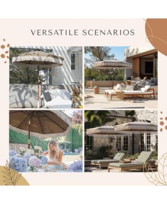 BOHO 9' Fringe Patio Umbrella with Tassels UPF50+ Boho Style 5-Year-Non-Fading for Outdoor Yard Market Mocha Meander