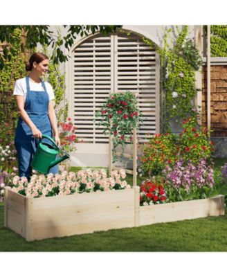 87" Raised Garden Bed with Trellis 2 Planter Boxes Open-ended Base for Patio