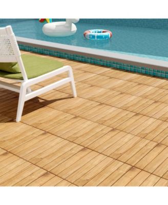 30 PCS Acacia Wood Flooring Tiles 12" x 12" Snap-in-place Patio Tiles for Porch