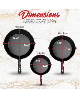 Cast Iron Skillet 3 Pieces Set - 6'' 8'' 10'' - Pre-Seasoned Cooking Pans