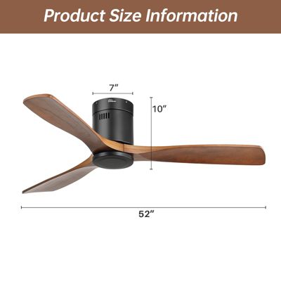 52" Flush Mount Wood Ceiling Fan Without Lights