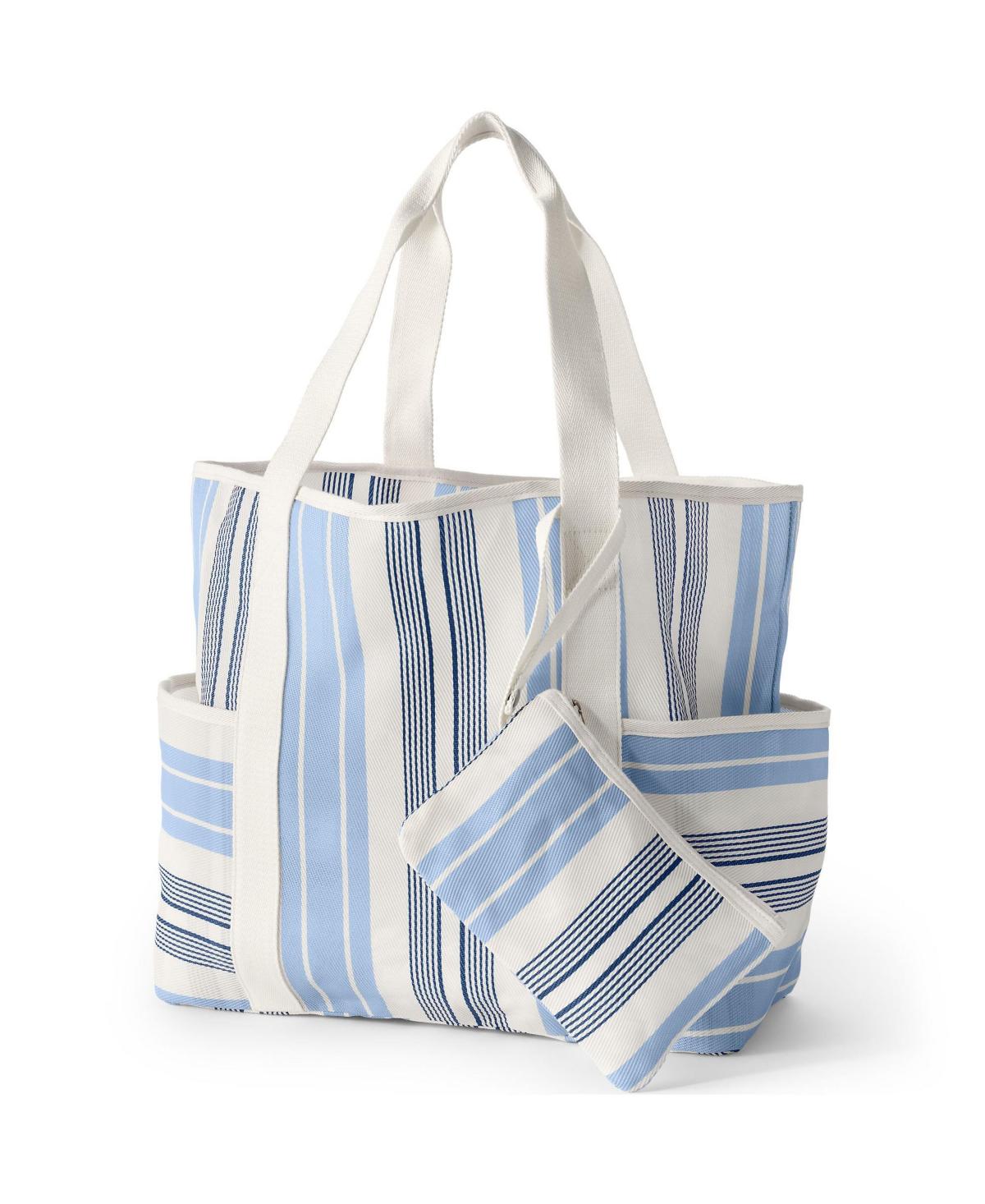 Large Mesh Beach Tote - Blue stripe