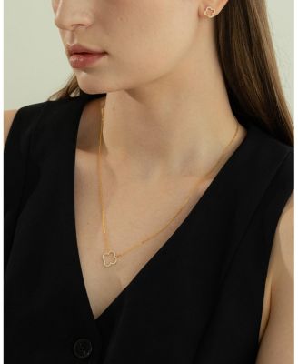 Sterling Silver 18k Gold Plated Aria Clover Set Bracelet,Necklace,Stud