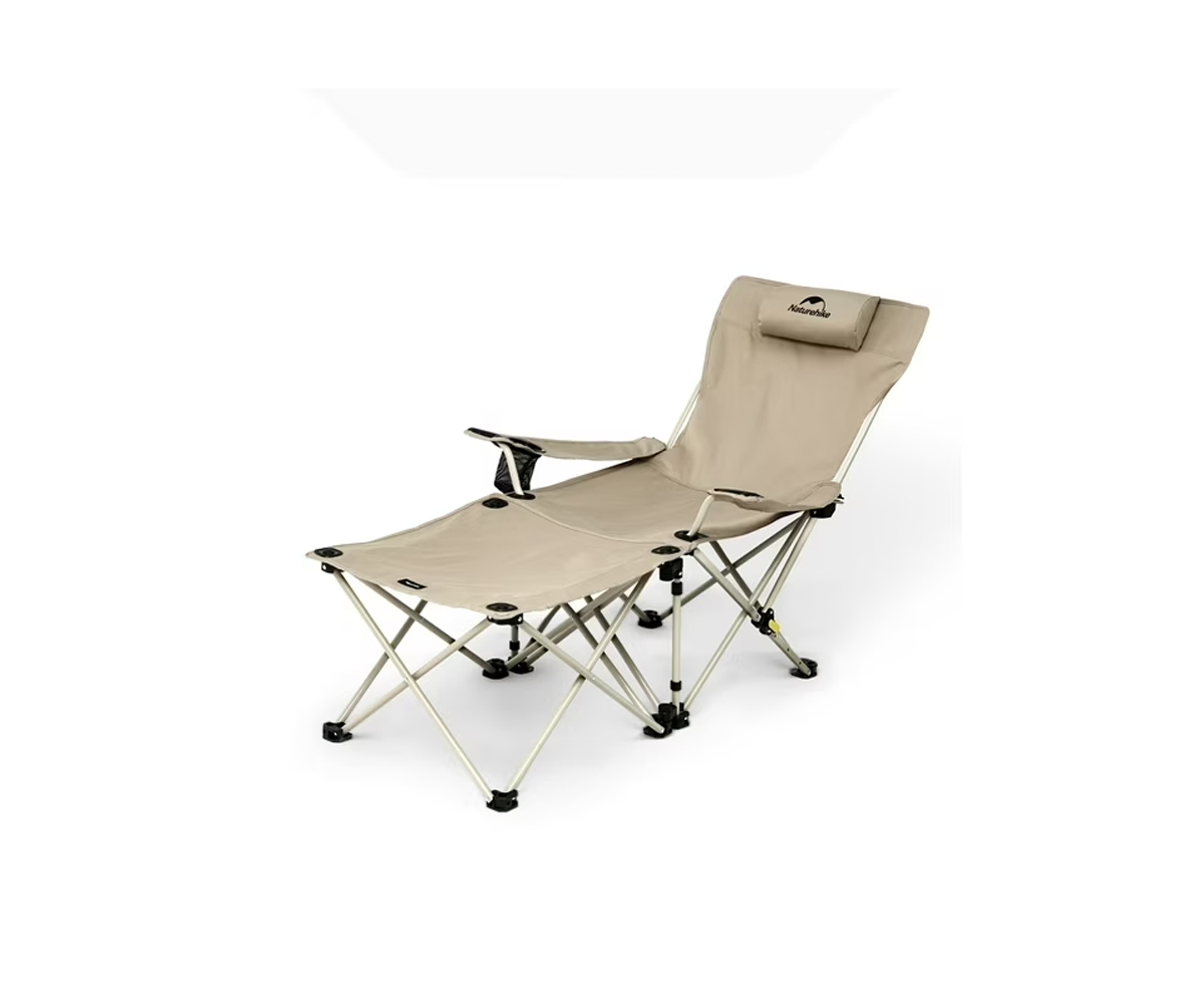 Naturehike, Outdoor Camping Recliner Chair with Side Table, Relaxing Folding Lounge Chair, Adjustable Tilt Chaise Lounge with Cup Holder, 600D Oxford