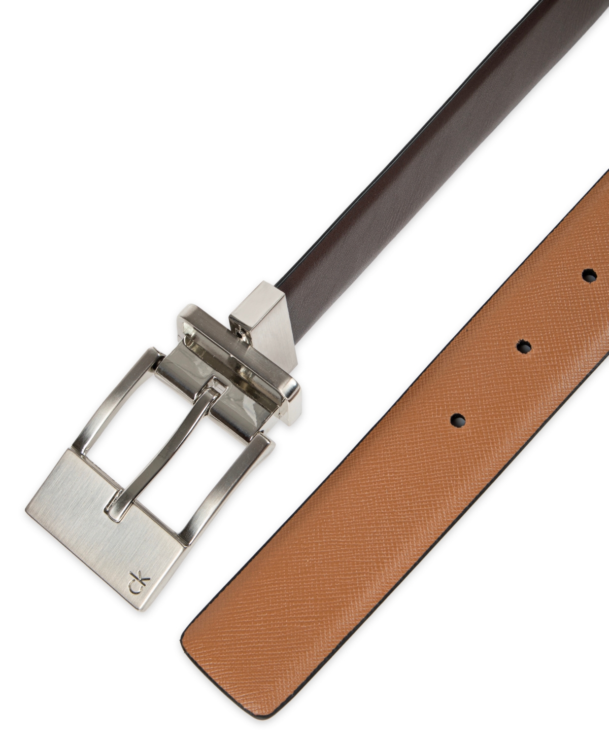 Calvin Klein Men's Elongated 2-in-1 Reversible Buckle Leather Dress Belt