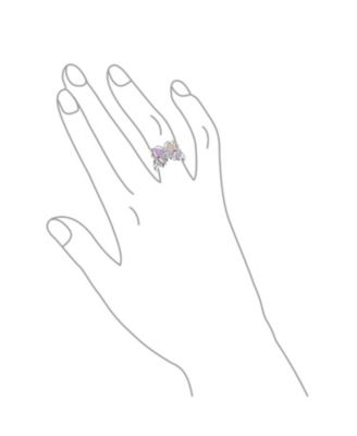 Elegant CZ Accent Cubic Zirconia Pink Created Opal Butterfly Ring .925 Sterling Silver
